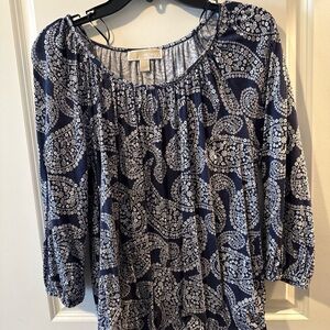 Michael Kors Navy and White Paisley Blouse